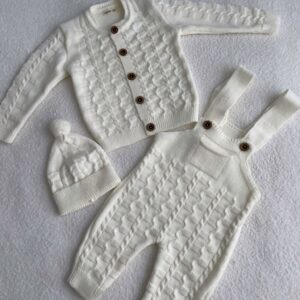 Ensemble en maille 3 pièces Gilet, salopette avec son bonnet