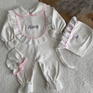 Ensemble 3 pièces à col avec dentelle